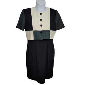 VINTAGE 80s dress color block short sleeve secretary office business‎ casual M